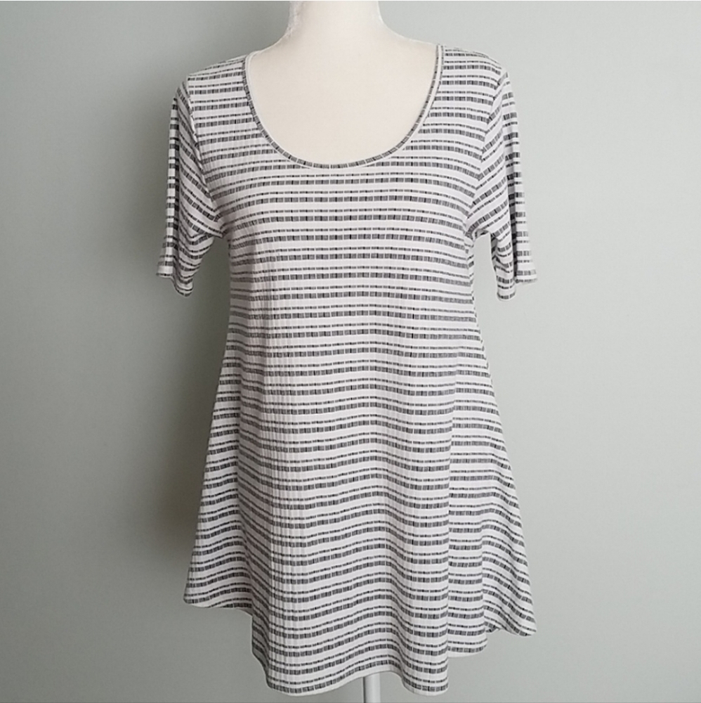 Lularoe Women Striped Short‎ Sleeve Top Tunic Blue White Trapeze Small